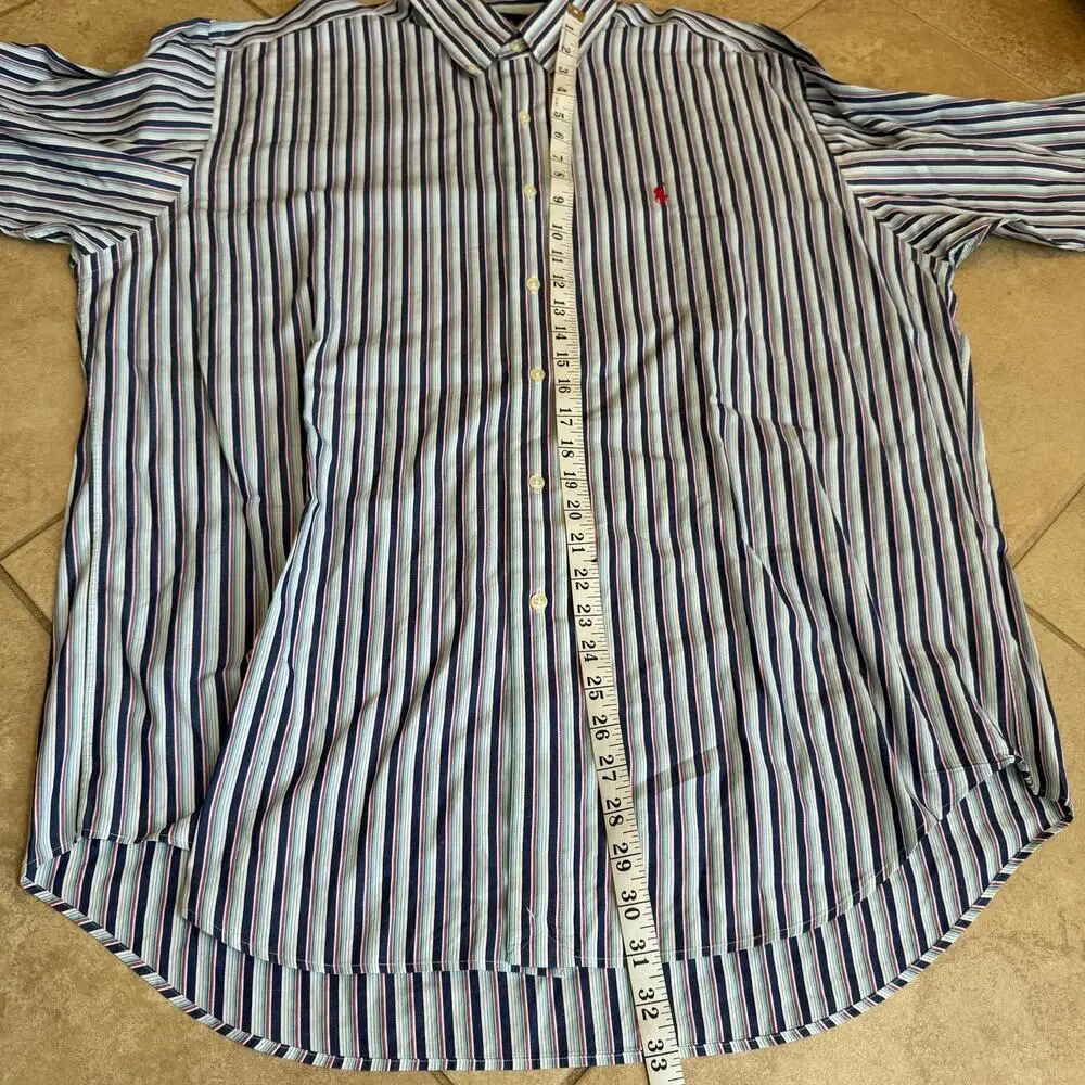 Ralph Lauren Blake Button Down Shirt Mens Size Large Cotton Blue Striped - Picture 8 of 10